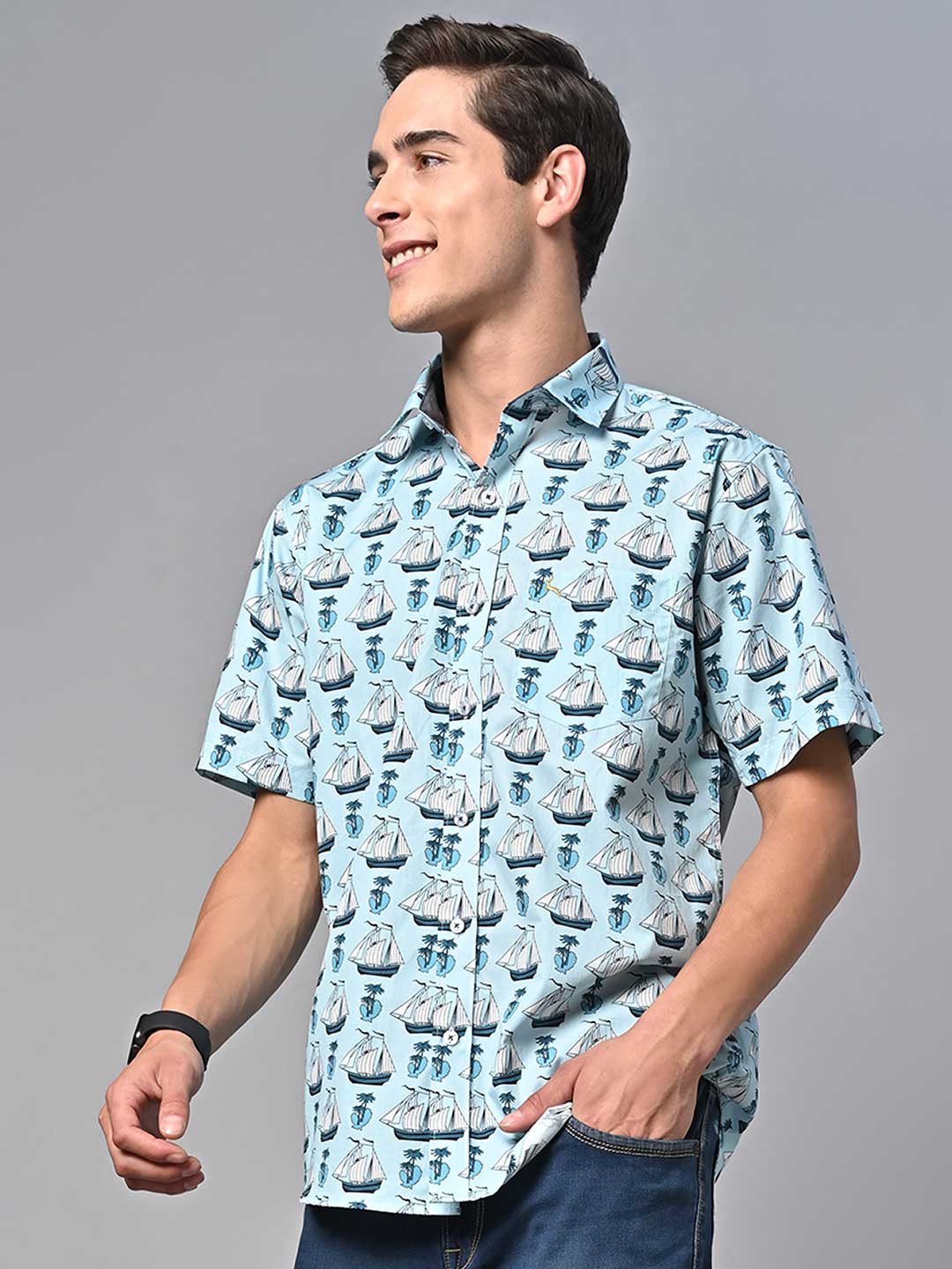 Valbone Men Printed Giza Cotton Casual Shirt