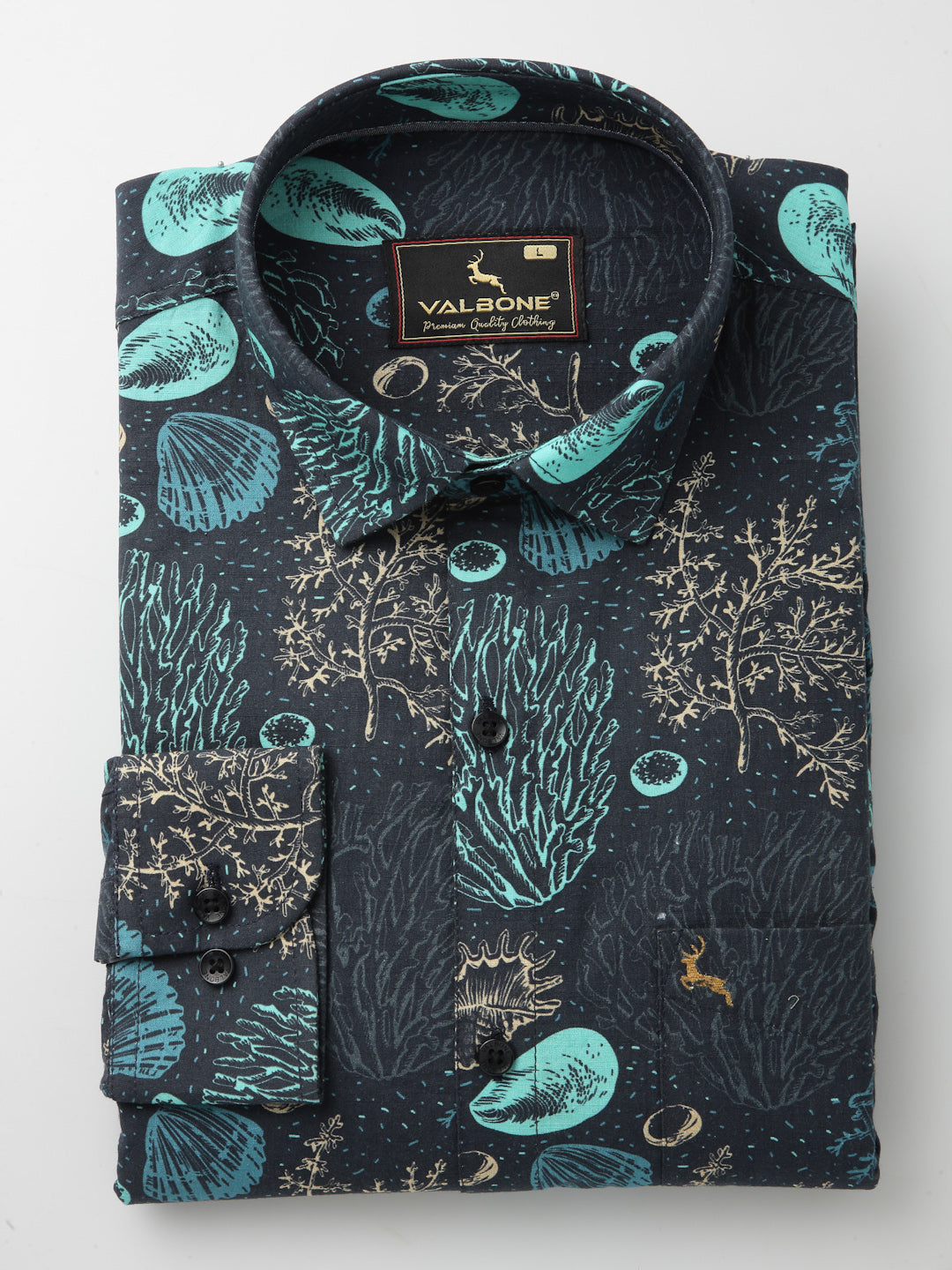 Valbone Men’s Digital Print Sea Plant Printed Regular Fit Casual Shirt Full Sleeves