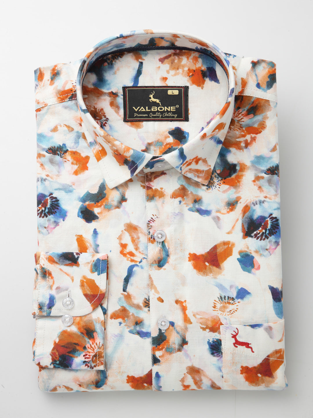 Valbone Men’s Digital Print Regular Fit Casual Blue & Orange Printed Shirt Full Sleeves