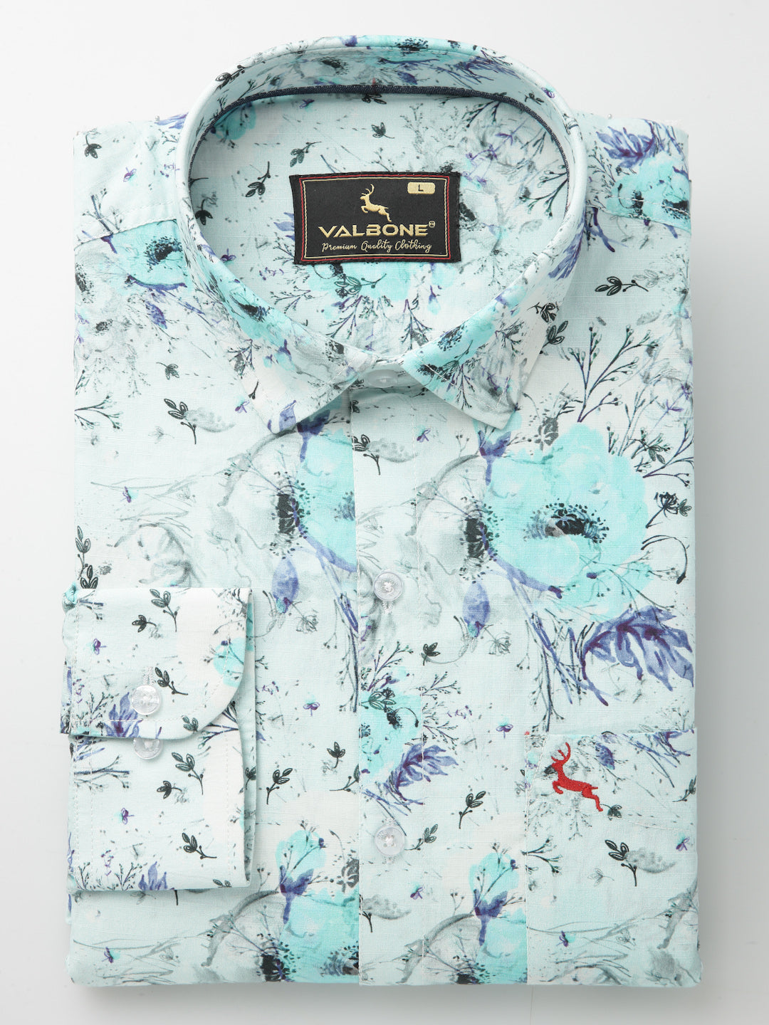 Valbone Men’s Digital Print Blue Regular Fit Casual Shirt Full Sleeves