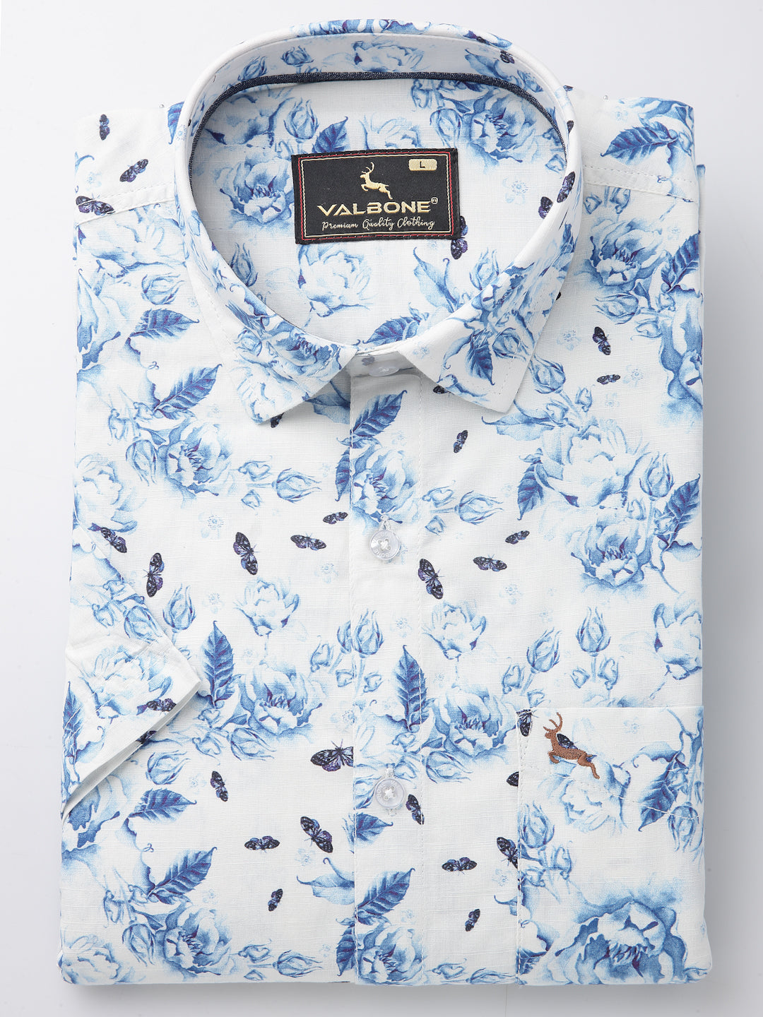 Valbone Men’s Digital Print Blue Rose & Butterfly Printed Regular Fit Casual Shirt Half Sleeves