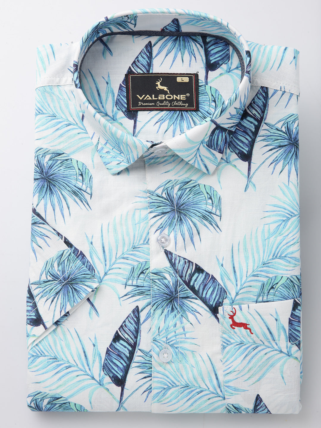 Valbone Men’s Sky Blue Digital Print Regular Fit Leaves Printed Casual Shirt Half Sleeves