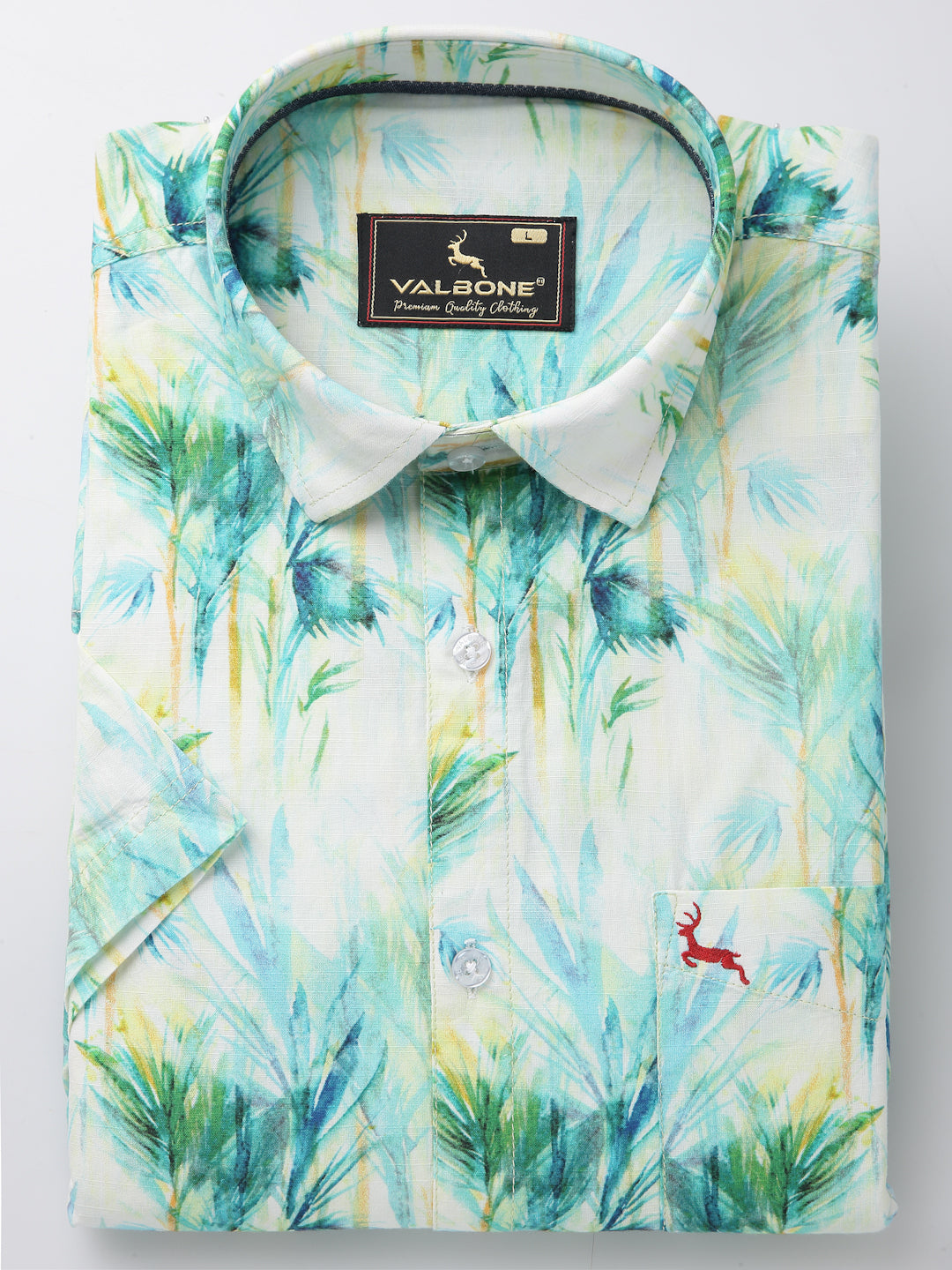 Valbone Men’s Green Digital Leafs Printed Regular Fit Casual Shirt Half Sleeves