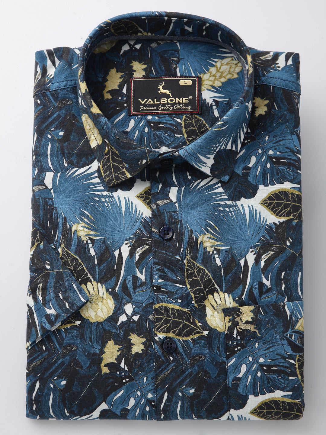 Valbone Men’s Floral Blue Digital Print Regular Fit Casual Shirt Half Sleeves