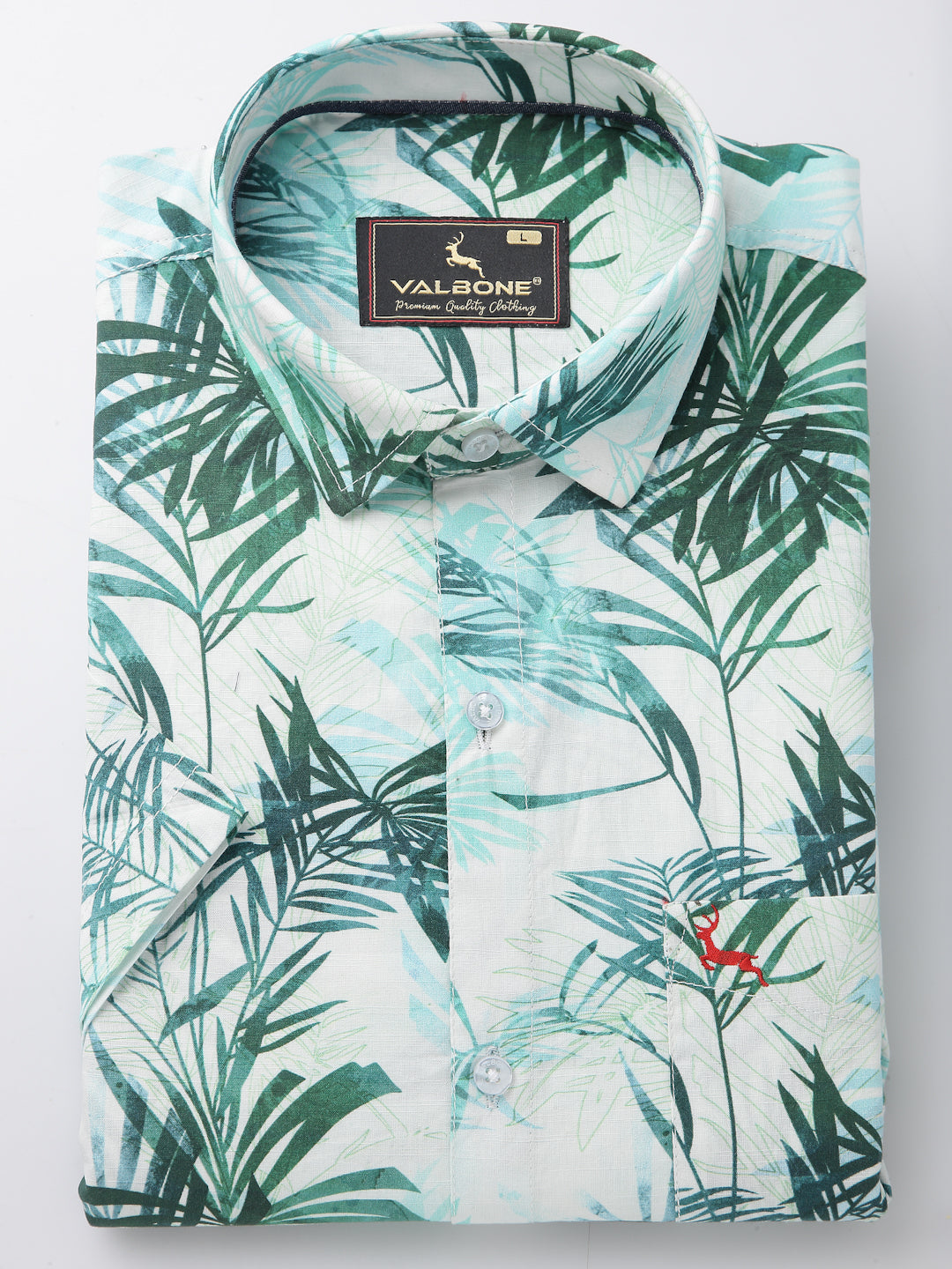 Valbone Men’s Digital Print Green Leaves Printed Regular Fit Casual Shirt Half Sleeves
