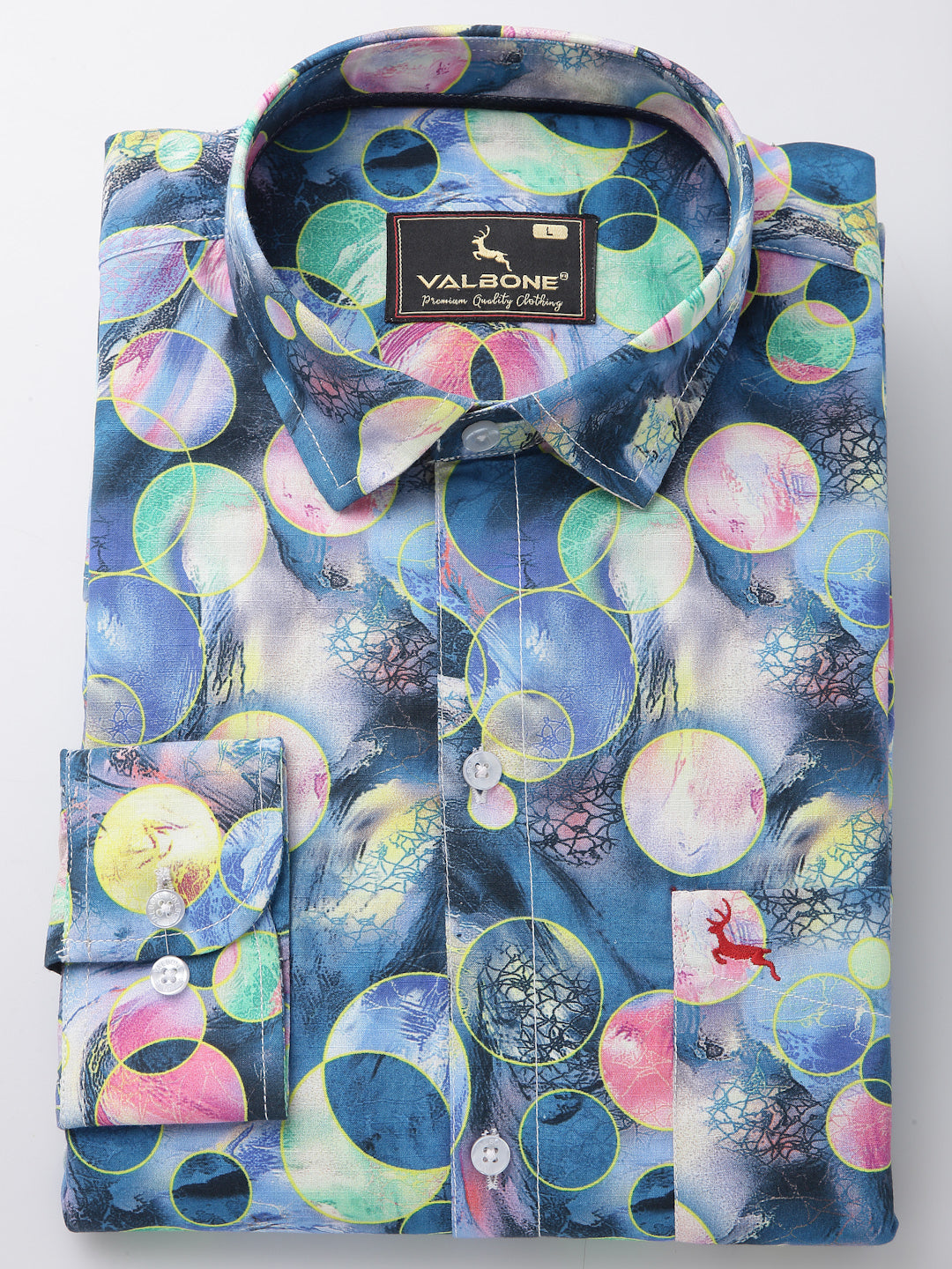 Valbone Men’s Blue Digital Print Regular Fit Casual Shirt Full Sleeves Blue