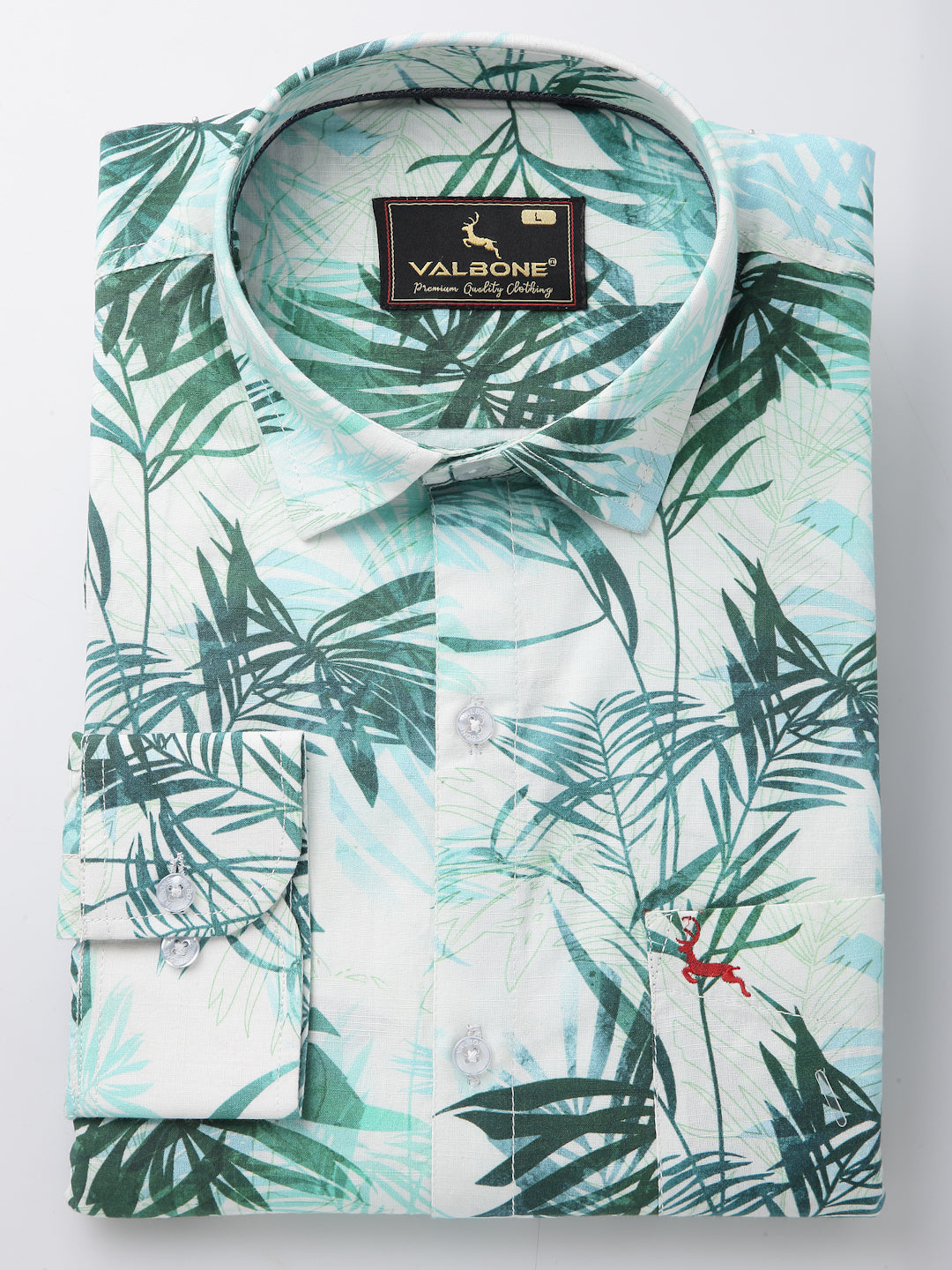 Valbone Men’s Digital Print Green Leafs Printed Regular Fit Casual Shirt Full Sleeves