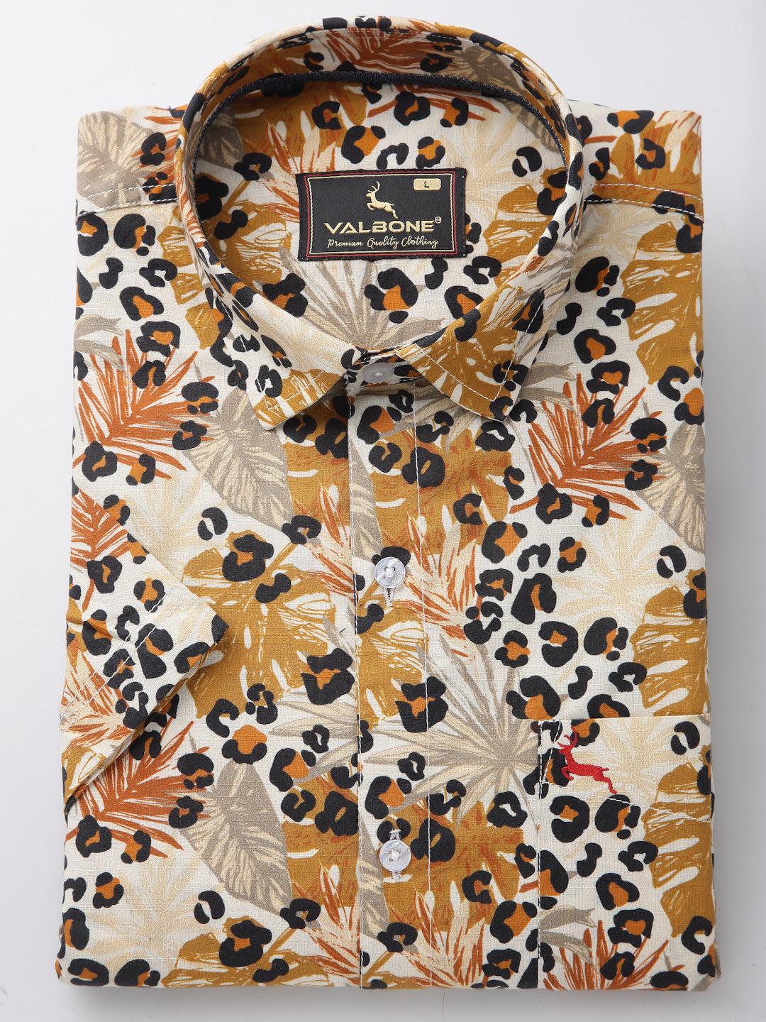 Valbone Men’s Yellow Digital Leaves Printed Regular Fit Casual Shirt Half Sleeves