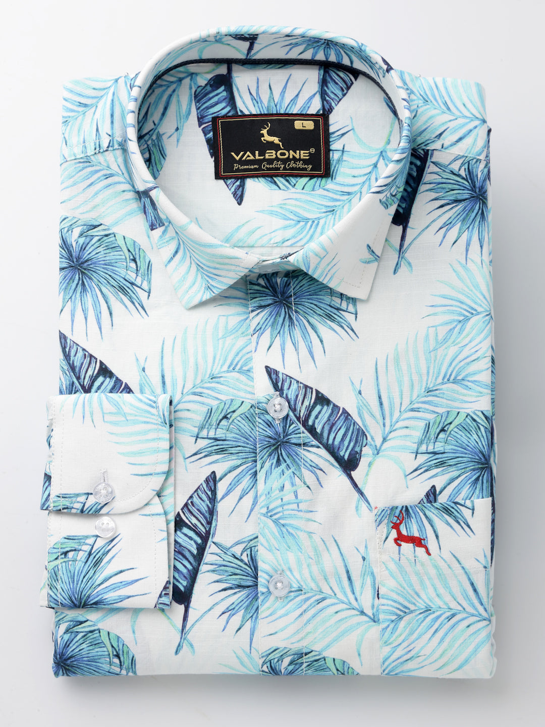 Valbone Men’s Digital Print Blue Regular Fit Casual Shirt Full Sleeves