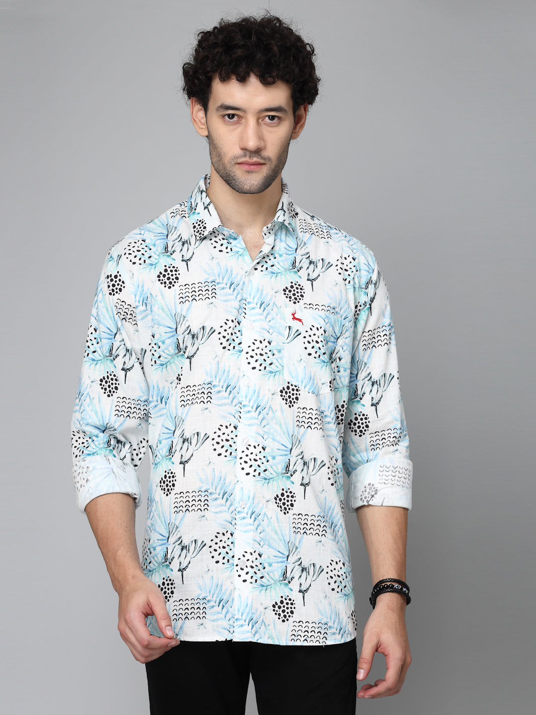 Valbone Men's Abstract Printed Giza Cotton Casual Shirt
