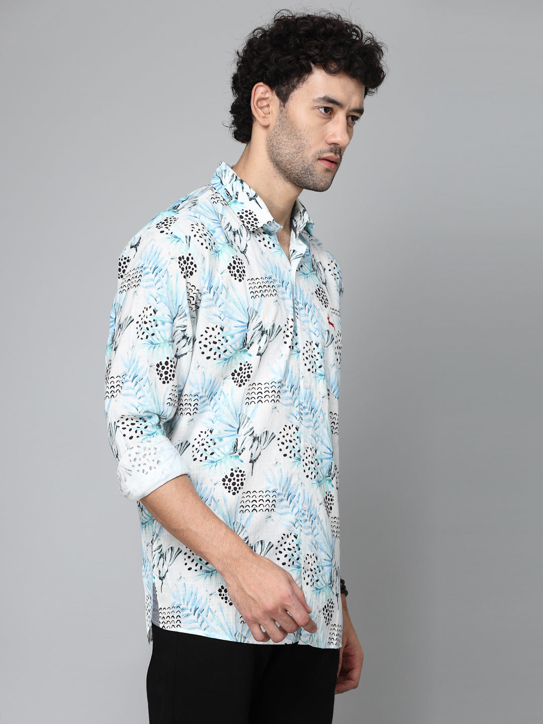Valbone Men's Abstract Printed Giza Cotton Casual Shirt