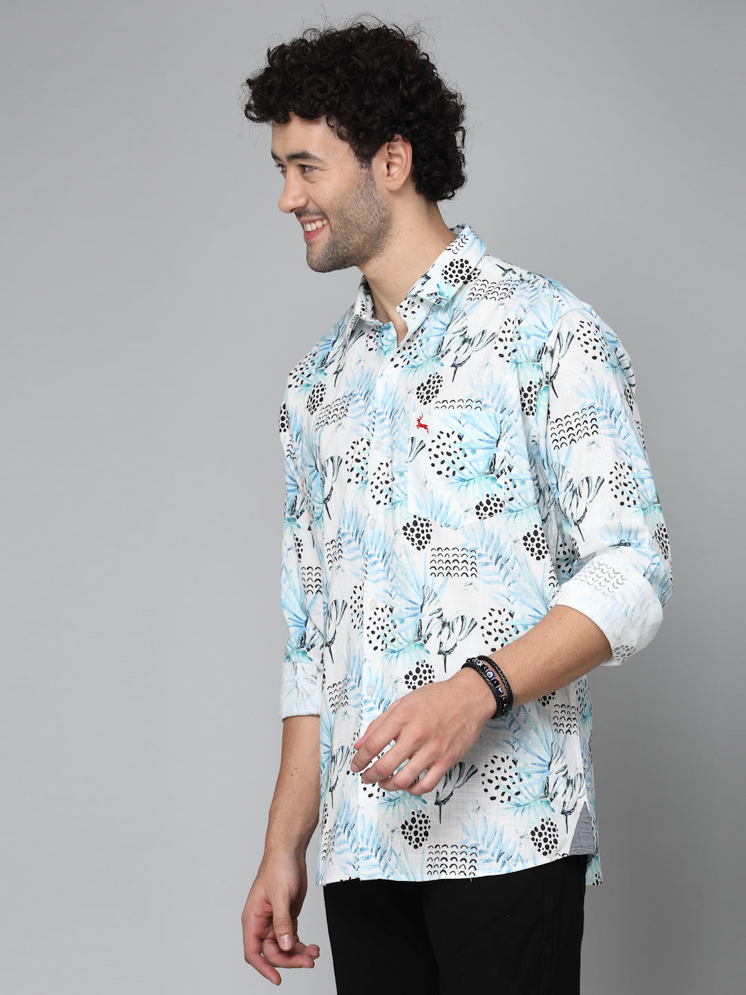 Valbone Men's Abstract Printed Giza Cotton Casual Shirt