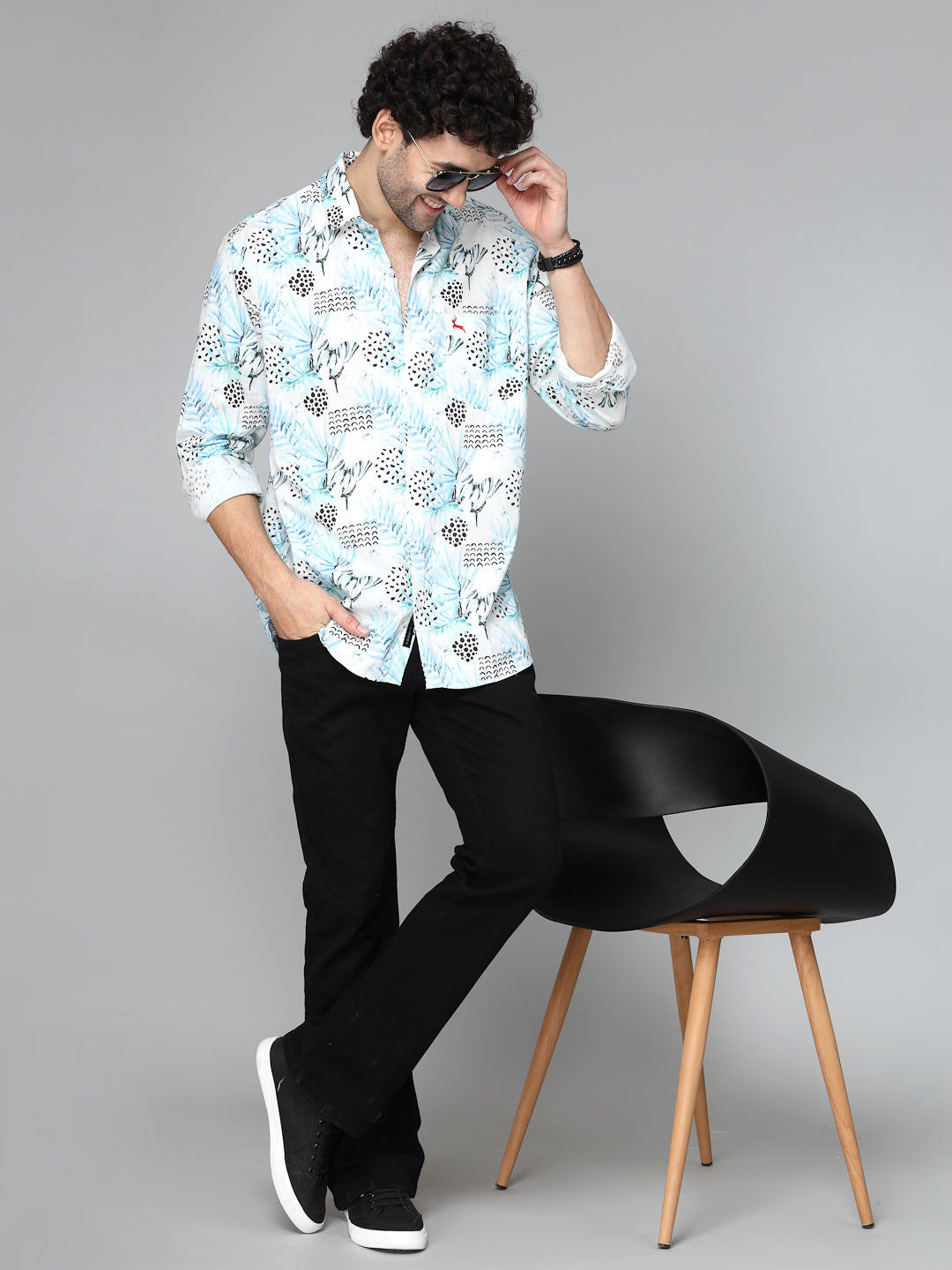Valbone Men's Abstract Printed Giza Cotton Casual Shirt