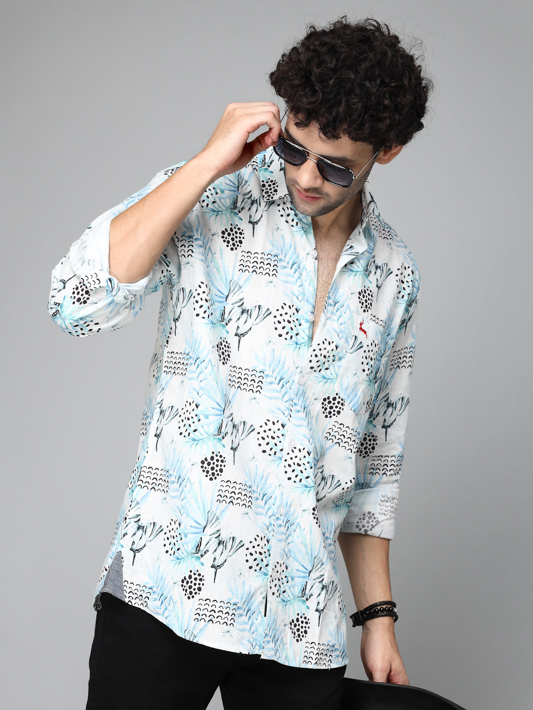 Valbone Men's Abstract Printed Giza Cotton Casual Shirt