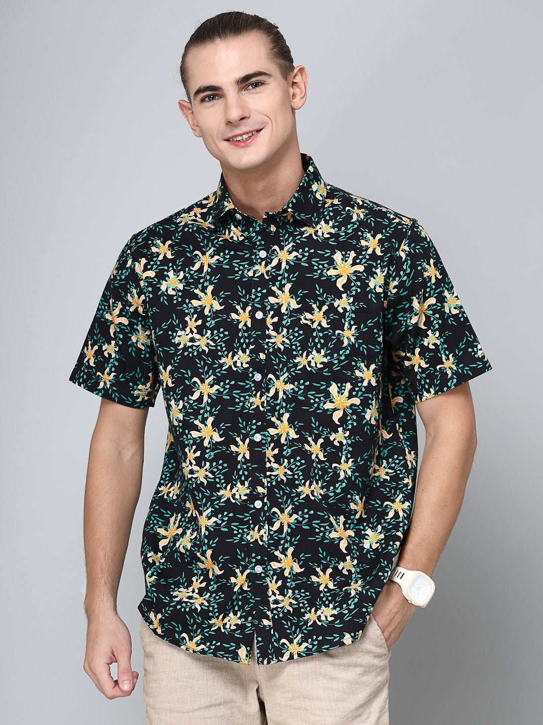 Valbone Men’s Digital Print Floral Printed Regular Fit Casual half sleeves Shirt
