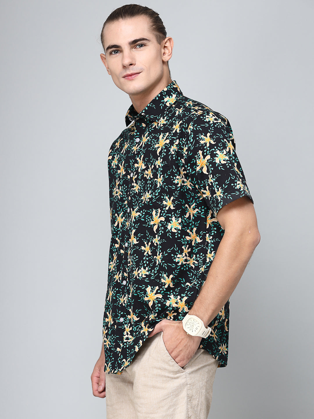 Valbone Men’s Digital Print Floral Printed Regular Fit Casual half sleeves Shirt