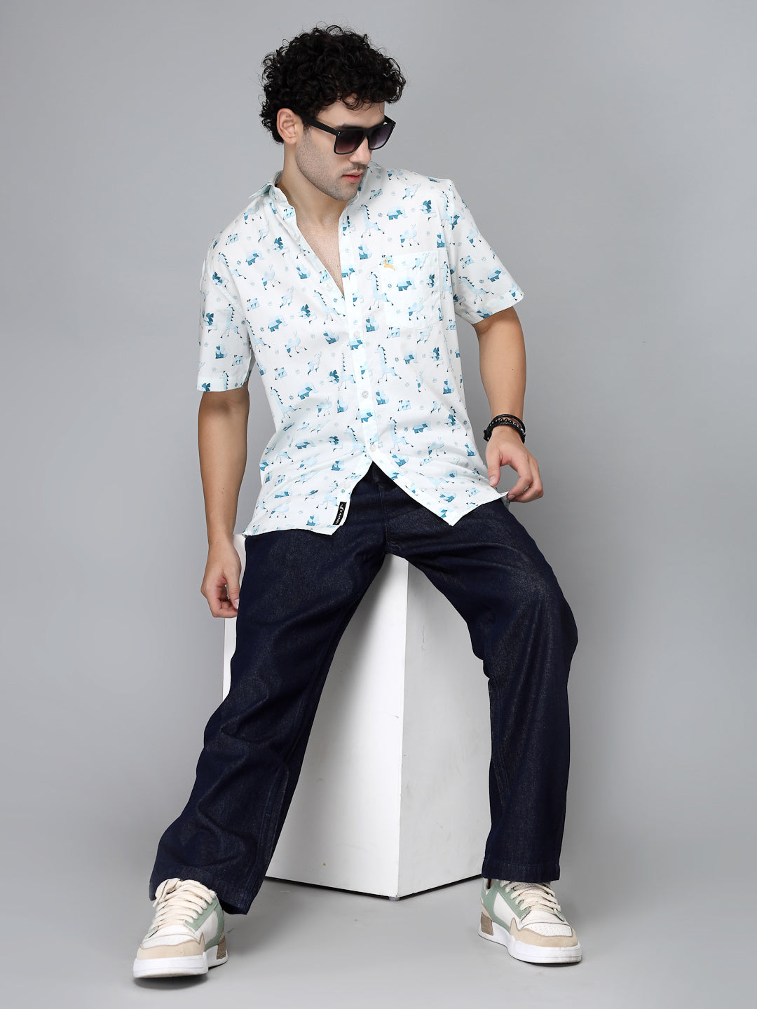 Valbone Men's Printed Giza Cotton Casual Shirt