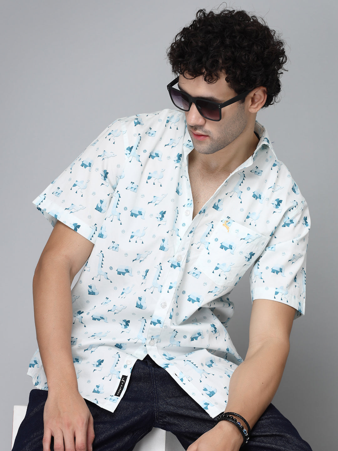 Valbone Men's Printed Giza Cotton Casual Shirt