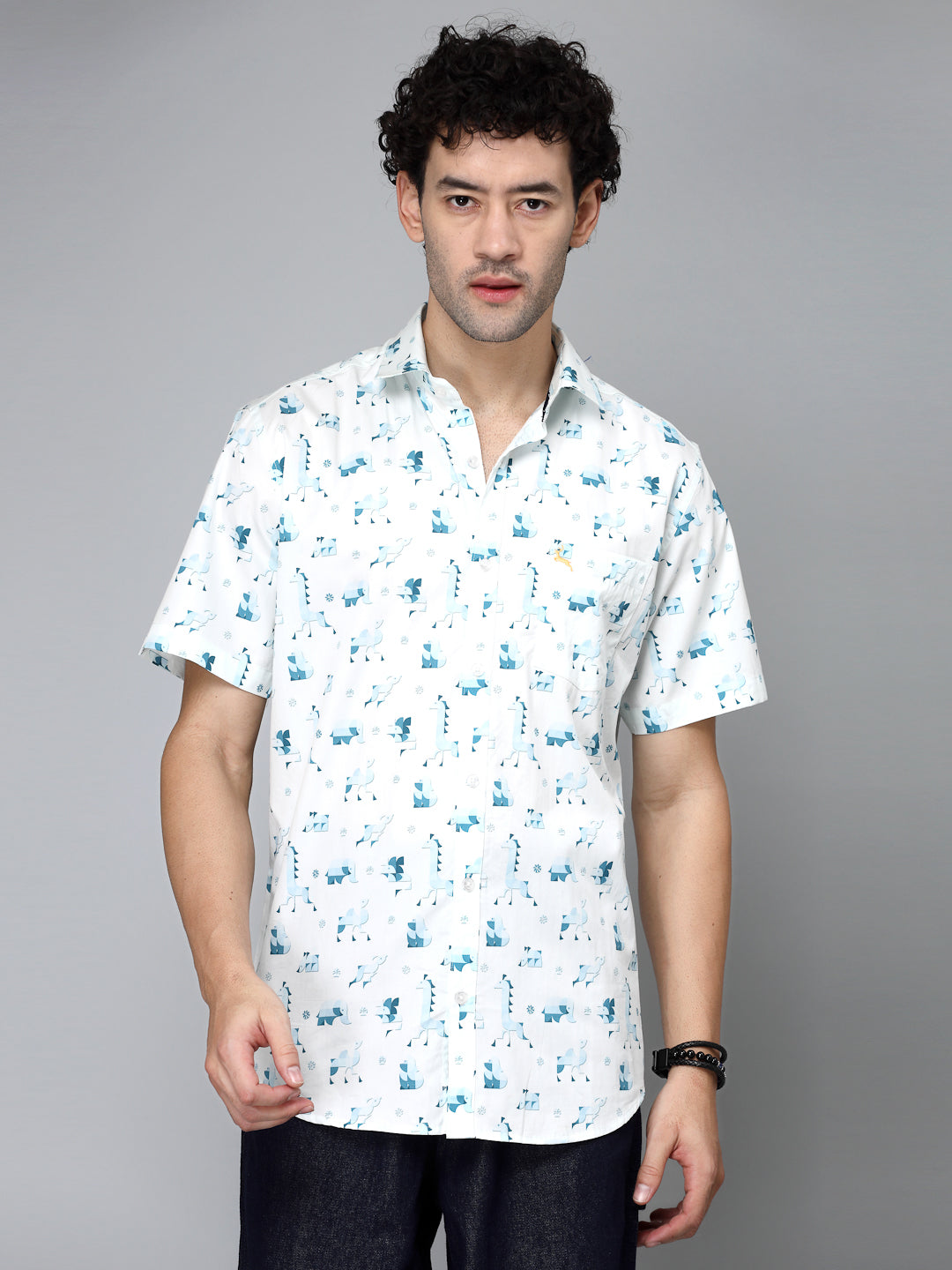 Valbone Men's Printed Giza Cotton Casual Shirt