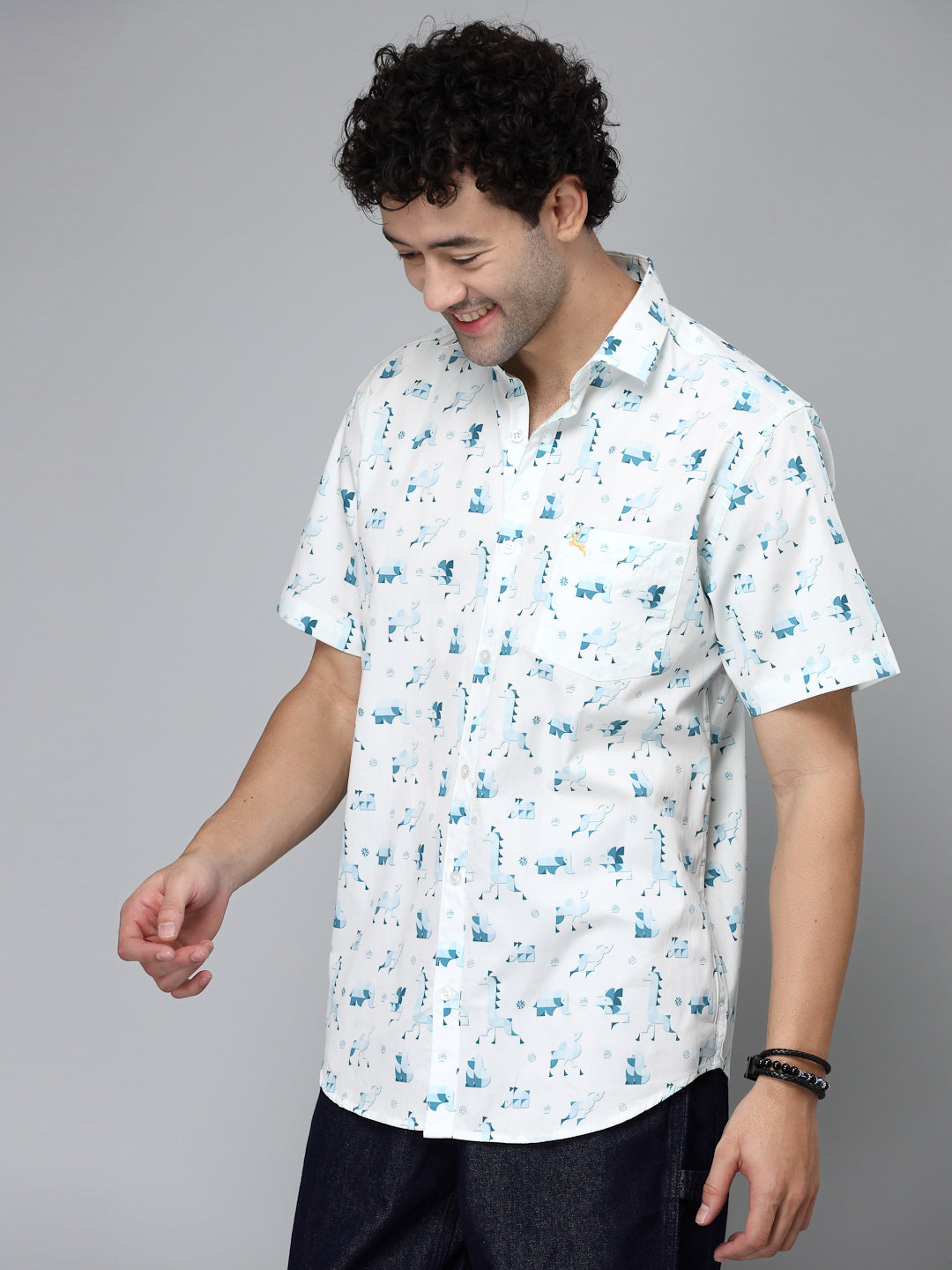 Valbone Men's Printed Giza Cotton Casual Shirt