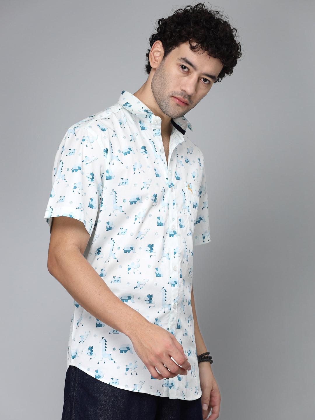 Valbone Men's Printed Giza Cotton Casual Shirt