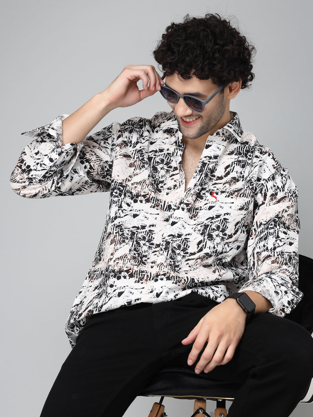 Valbone Men's Abstract Printed Giza Cotton Casual Shirt