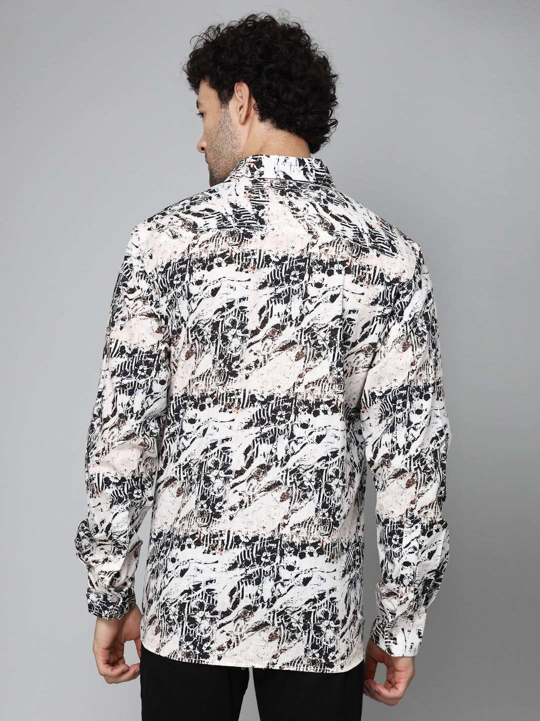 Valbone Men's Abstract Printed Giza Cotton Casual Shirt