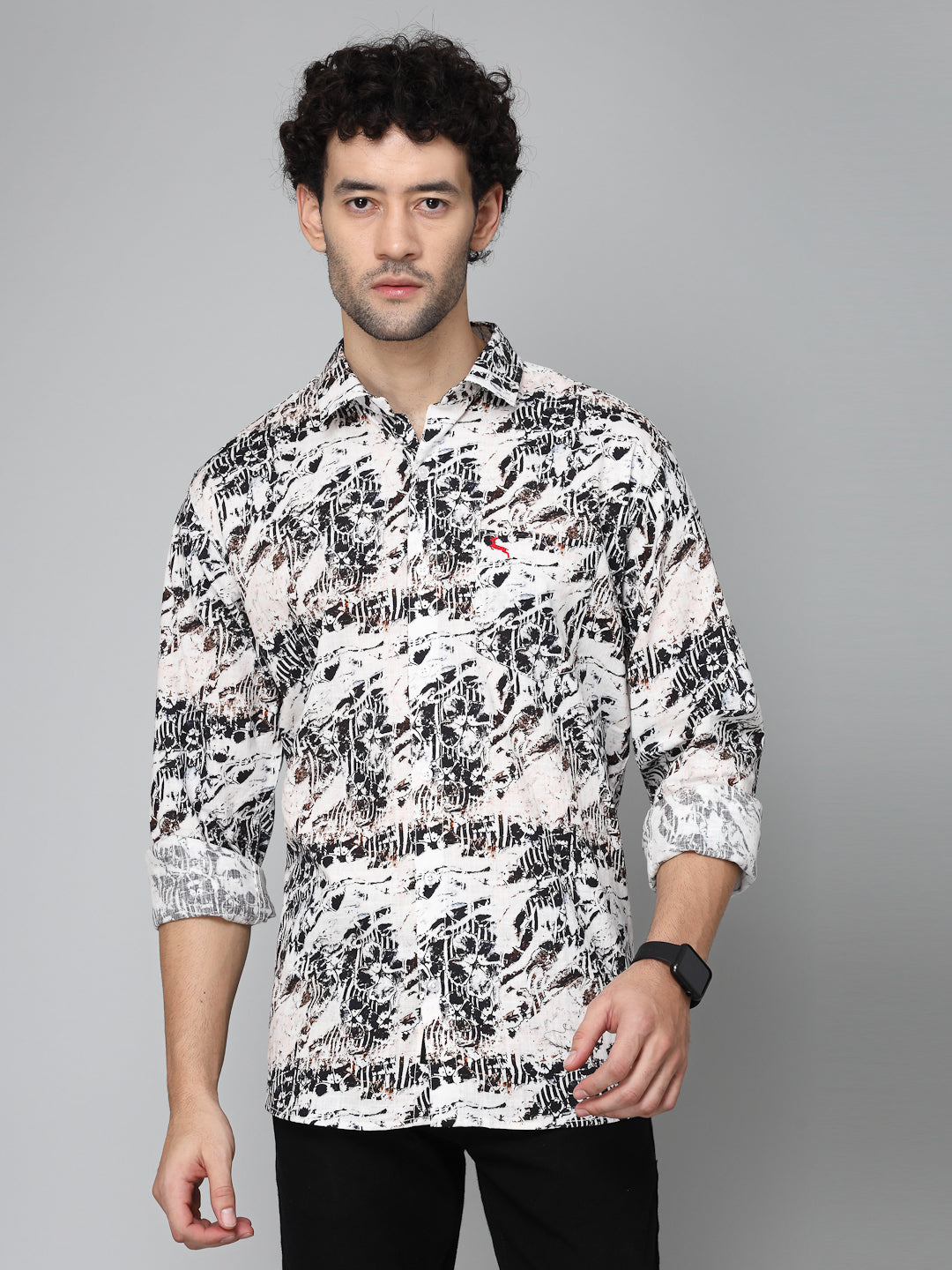 Valbone Men's Abstract Printed Giza Cotton Casual Shirt