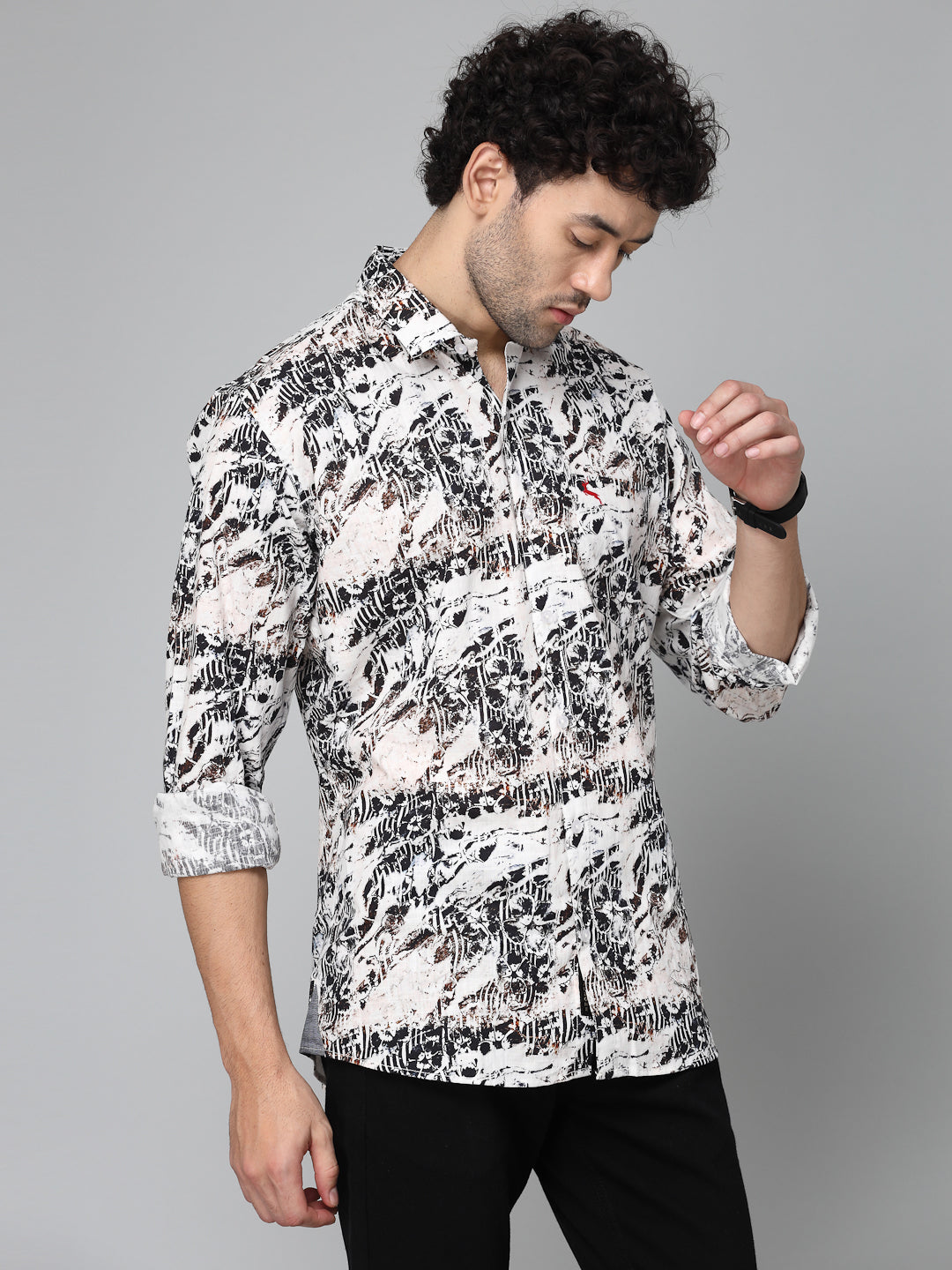Valbone Men's Abstract Printed Giza Cotton Casual Shirt