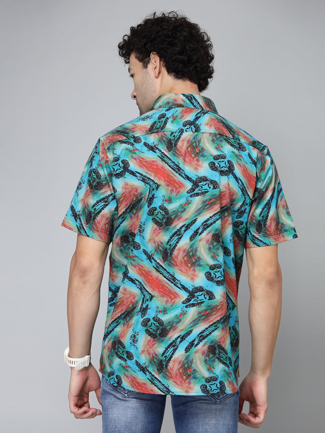 Valbone Men's Geometrical Printed Giza Cotton Casual Shirt