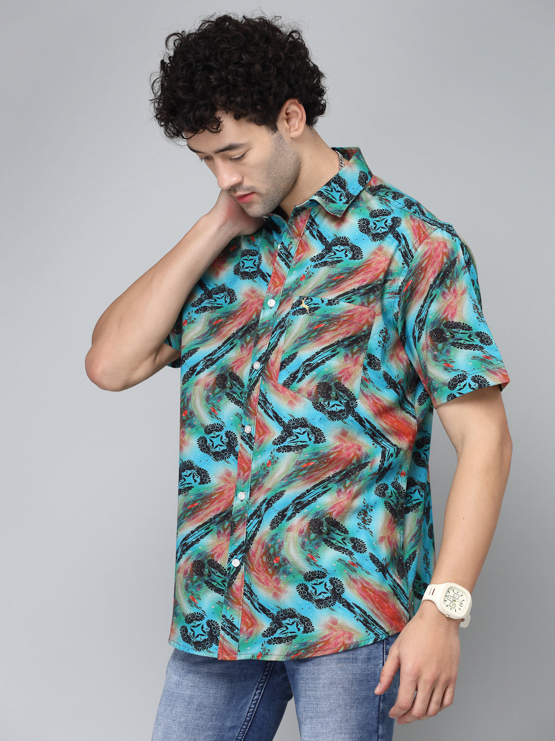 Valbone Men's Geometrical Printed Giza Cotton Casual Shirt