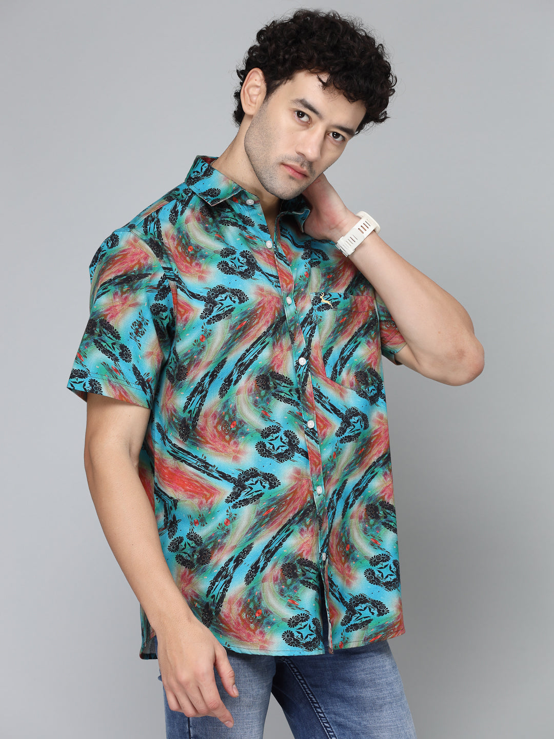 Valbone Men's Geometrical Printed Giza Cotton Casual Shirt
