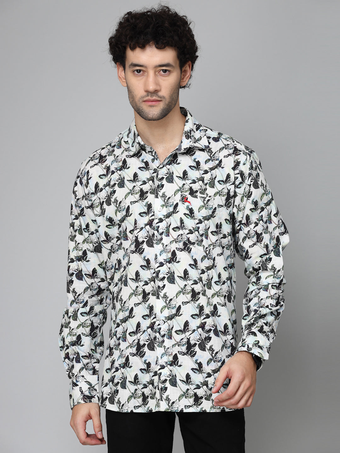 Valbone Men's Abstract Printed Giza Cotton Casual Shirt