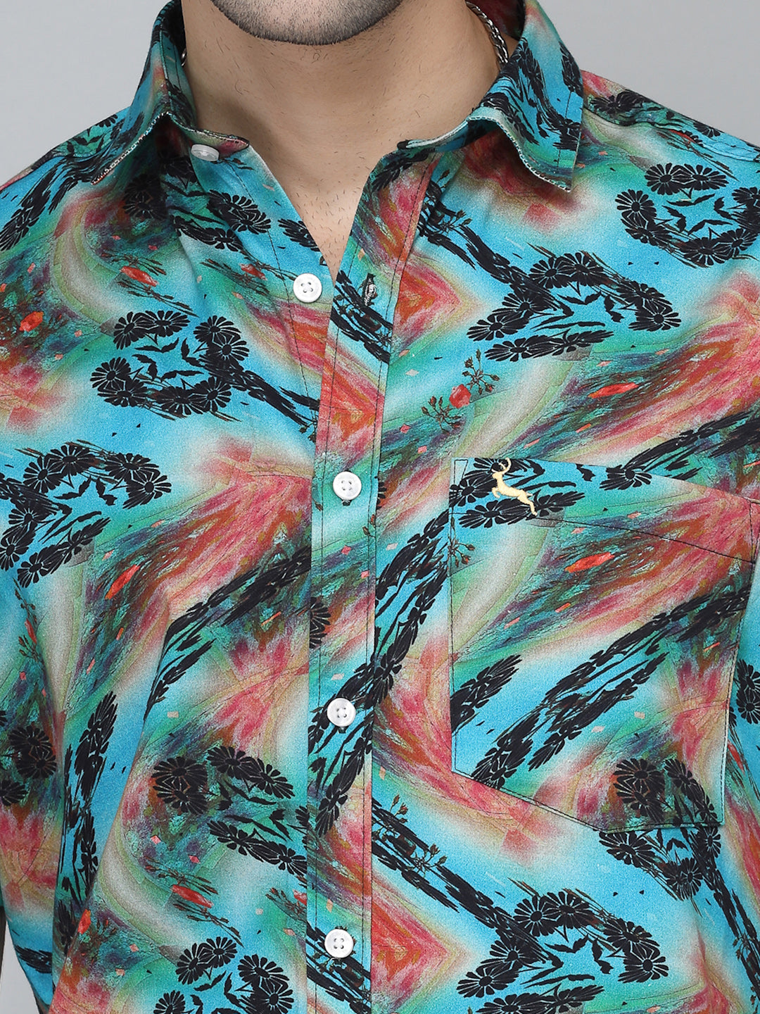 Valbone Men's Geometrical Printed Giza Cotton Casual Shirt