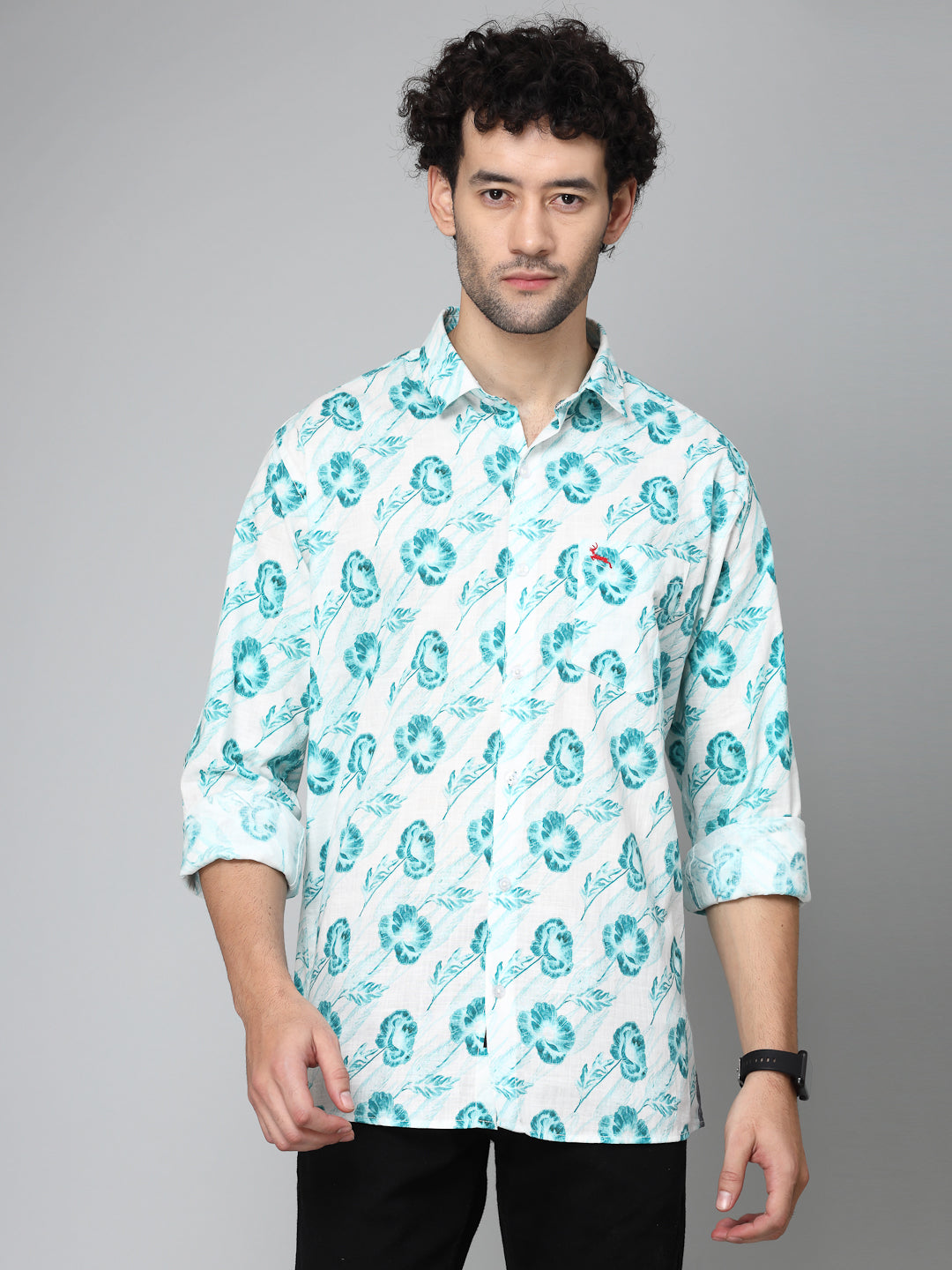 Valbone Men's Floral Printed Giza Cotton Casual Shirt