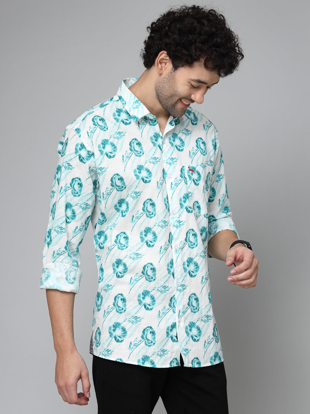 Valbone Men's Floral Printed Giza Cotton Casual Shirt