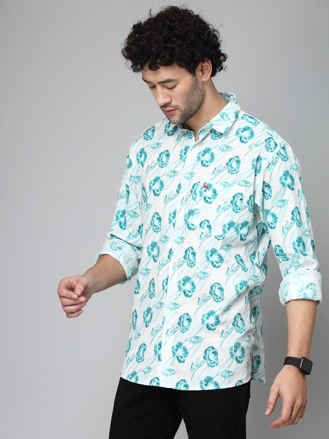 Valbone Men's Floral Printed Giza Cotton Casual Shirt