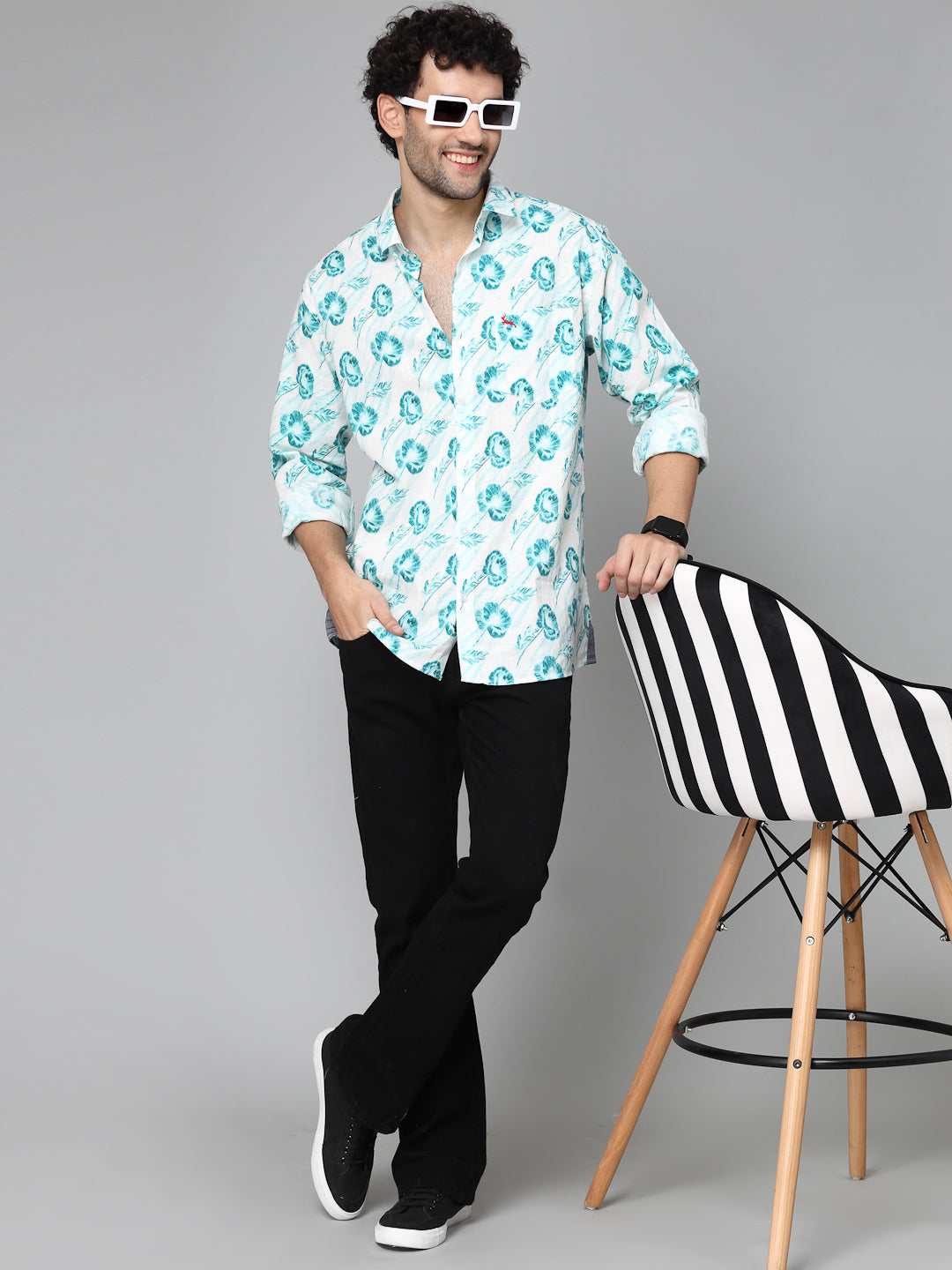 Valbone Men's Floral Printed Giza Cotton Casual Shirt