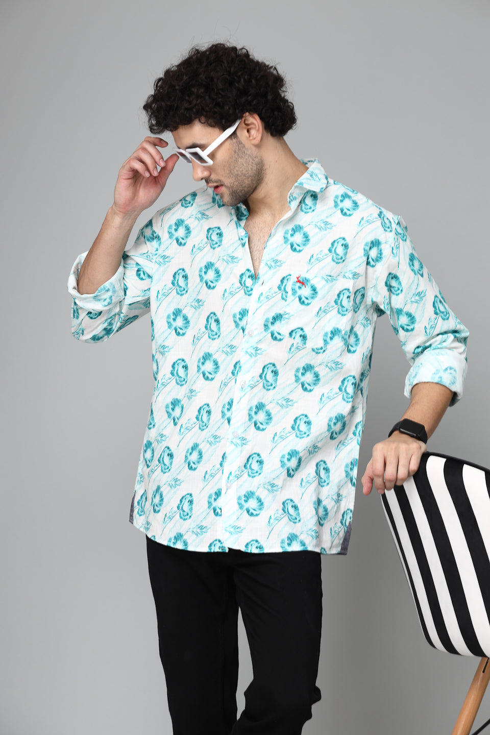 Valbone Men's Floral Printed Giza Cotton Casual Shirt