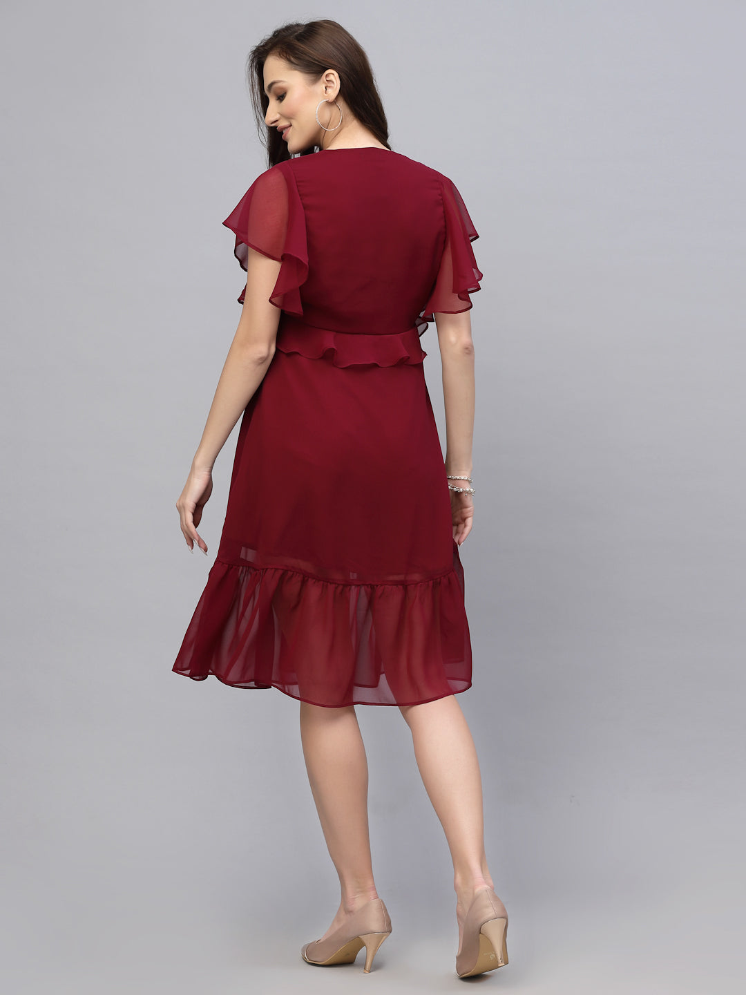 Valbone Women’s Red Georgette Solid Print Dress