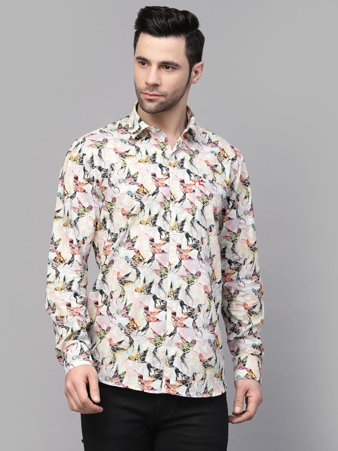 Valbone Men’s Digital Print Birds Printed Regular Fit Casual Shirt Full Sleeves