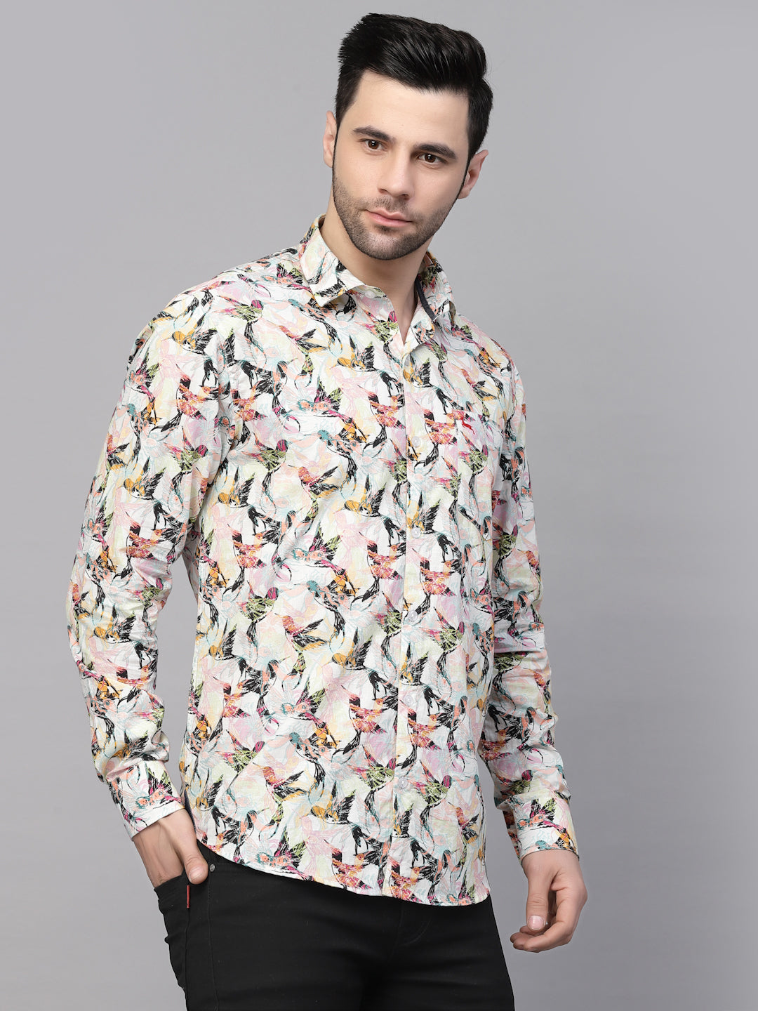 Valbone Men’s Digital Print Birds Printed Regular Fit Casual Shirt Full Sleeves