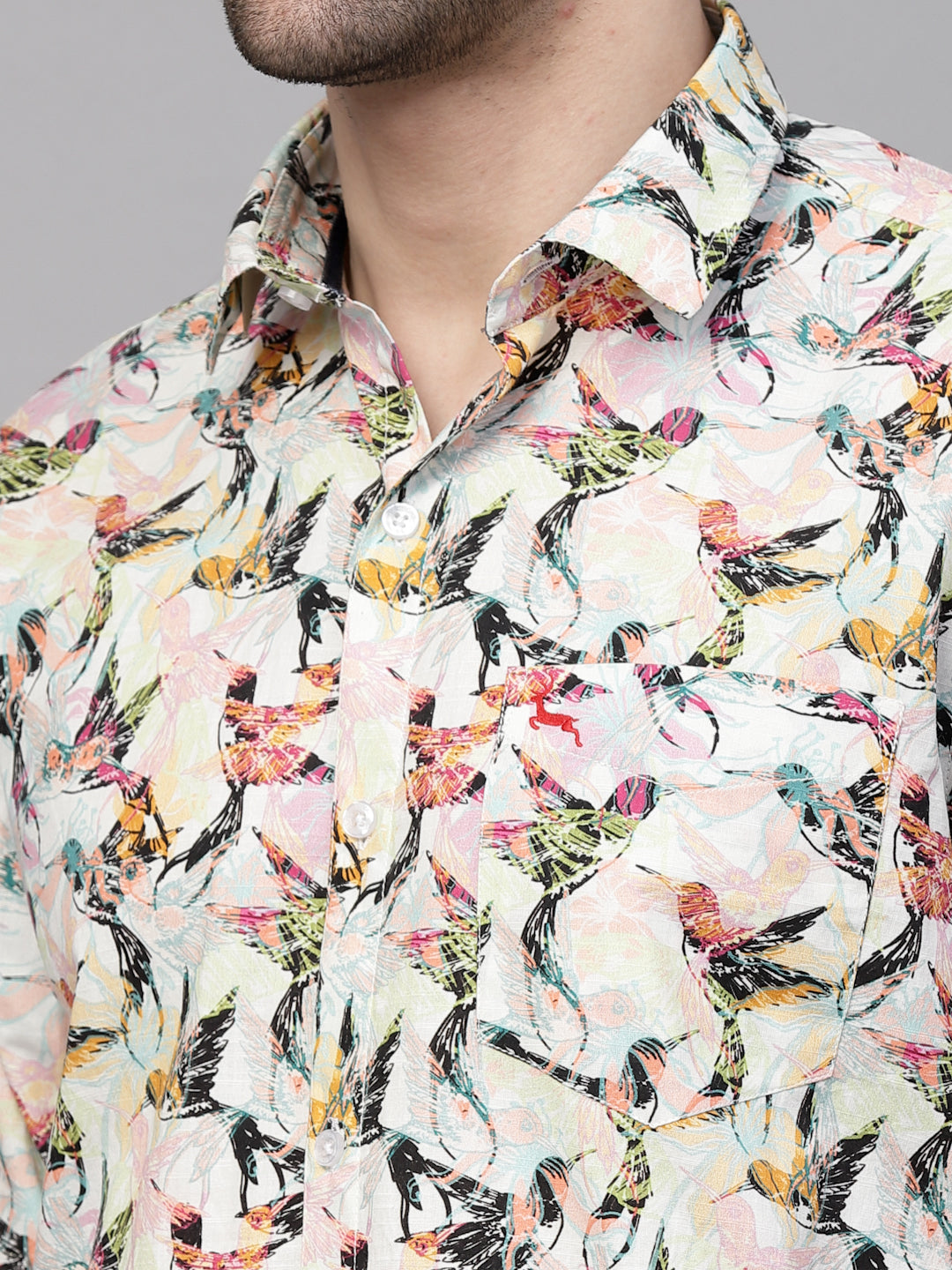 Valbone Men’s Digital Print Birds Printed Regular Fit Casual Shirt Full Sleeves