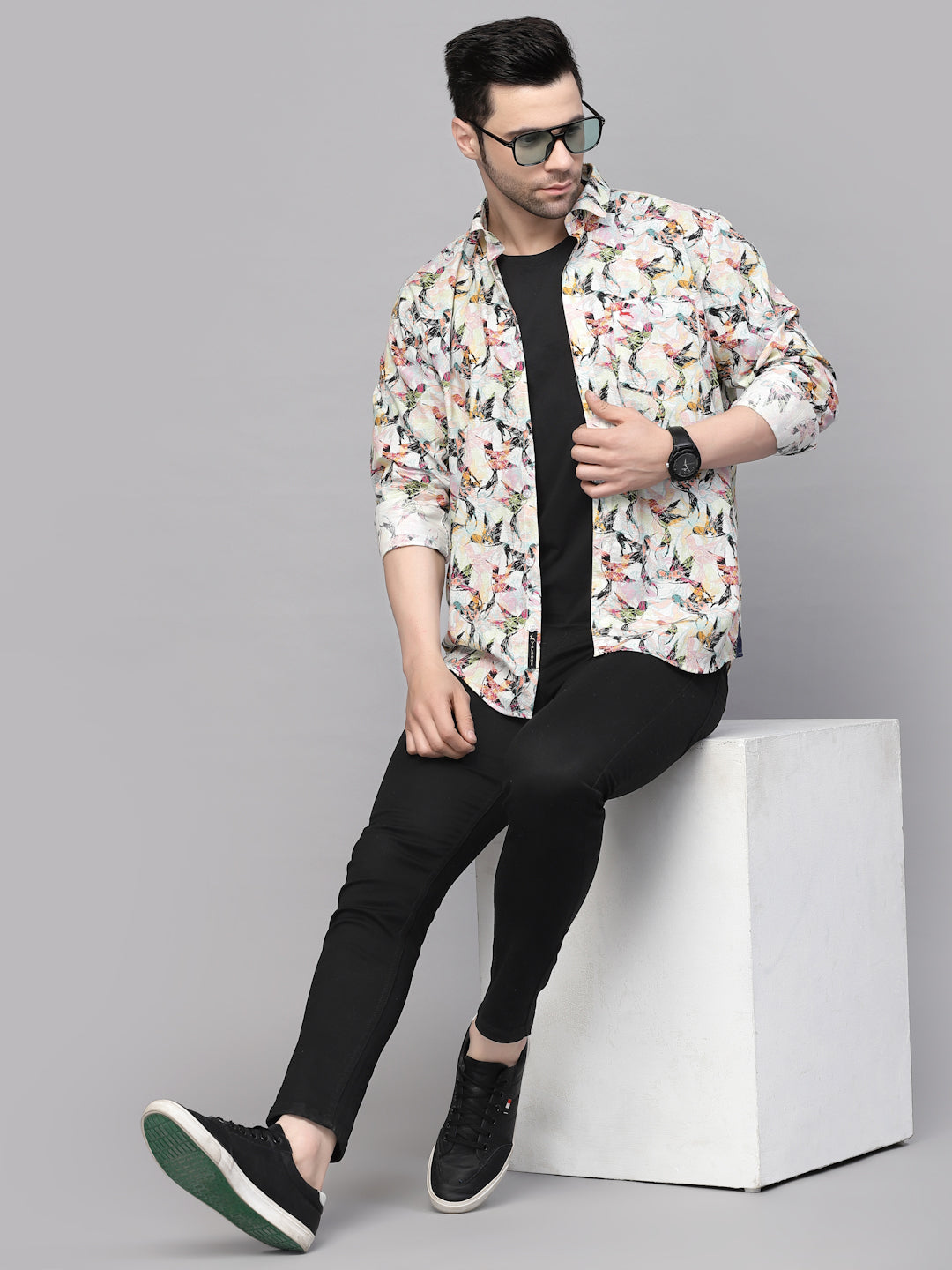 Valbone Men’s Digital Print Birds Printed Regular Fit Casual Shirt Full Sleeves