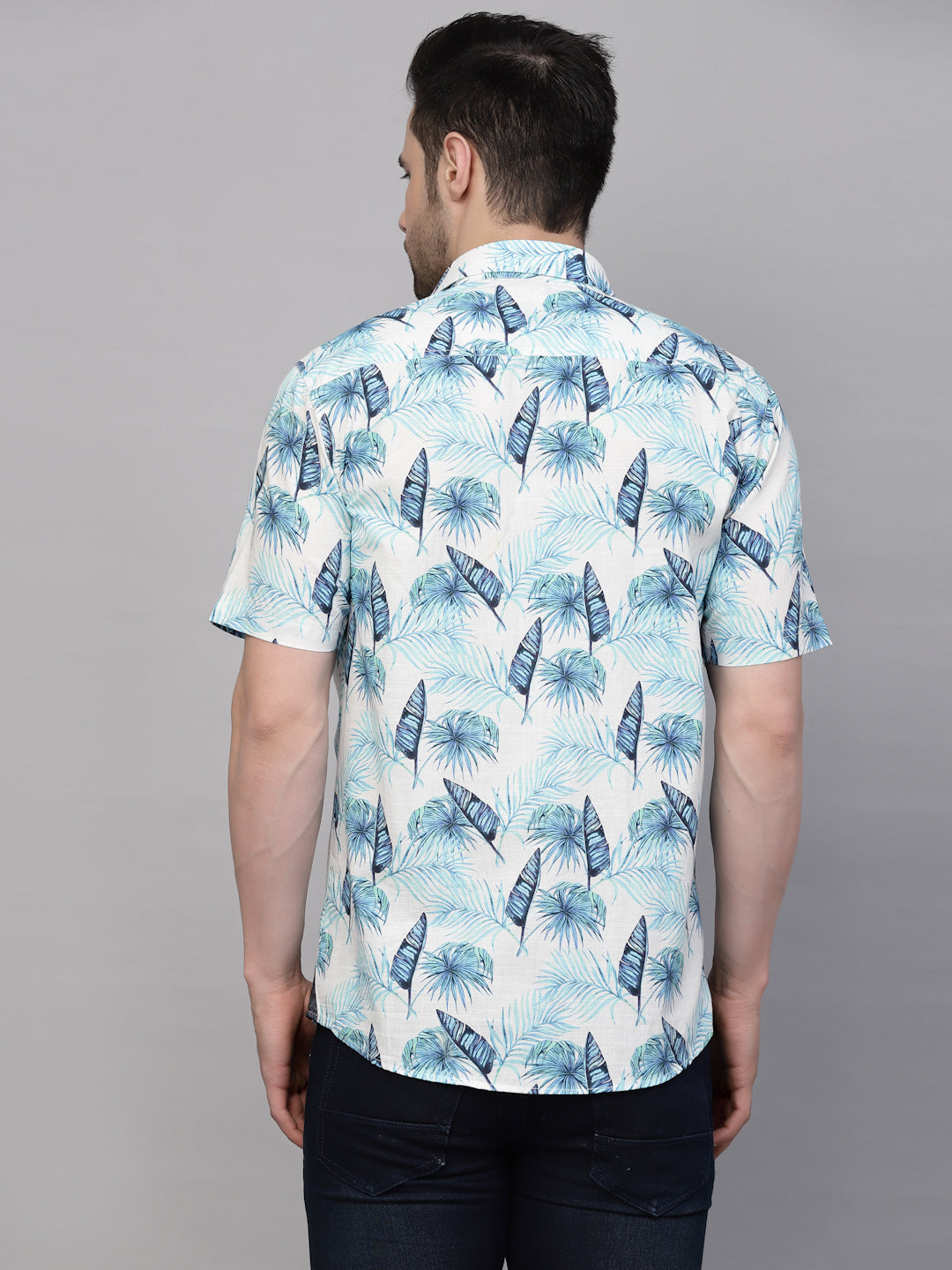 Valbone Men’s Sky Blue Digital Print Regular Fit Leaves Printed Casual Shirt Half Sleeves