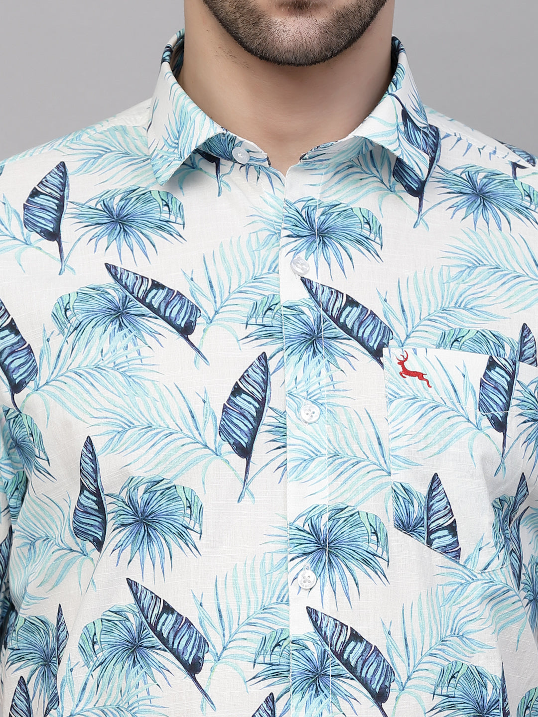 Valbone Men’s Sky Blue Digital Print Regular Fit Leaves Printed Casual Shirt Half Sleeves