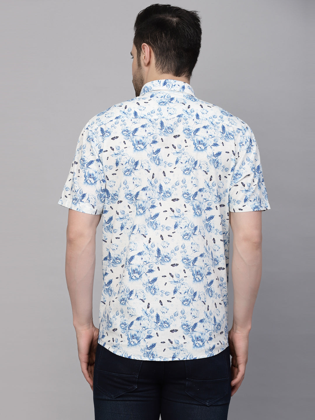 Valbone Men’s Digital Print Blue Rose & Butterfly Printed Regular Fit Casual Shirt Half Sleeves