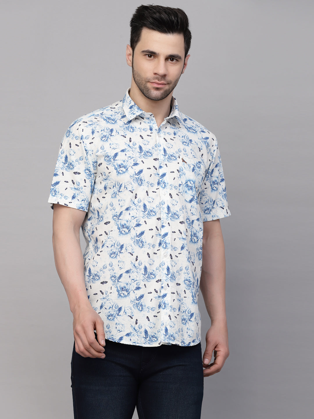 Valbone Men’s Digital Print Blue Rose & Butterfly Printed Regular Fit Casual Shirt Half Sleeves