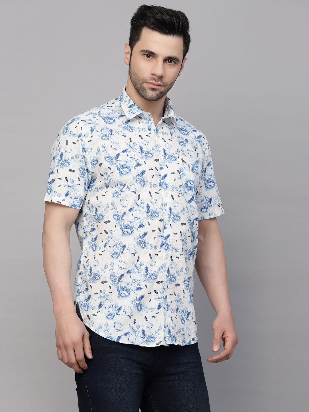 Valbone Men’s Digital Print Blue Rose & Butterfly Printed Regular Fit Casual Shirt Half Sleeves