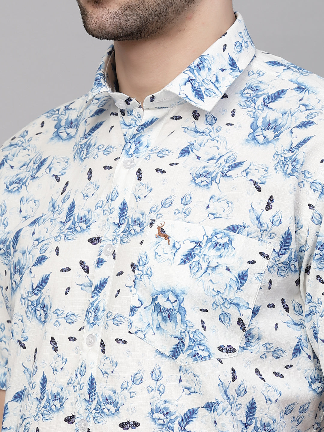 Valbone Men’s Digital Print Blue Rose & Butterfly Printed Regular Fit Casual Shirt Half Sleeves